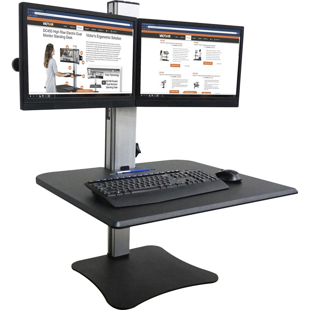 Image of Victor® High Rise Dual Monitor Standing Desk Workstation, 28" X 23" X 10.5" To 15.5", Black