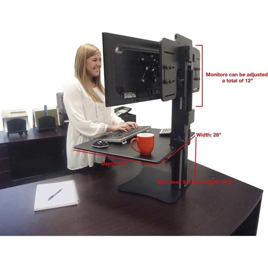 Image of Victor® High Rise Dual Monitor Standing Desk Workstation, 28" X 23" X 10.5" To 15.5", Black