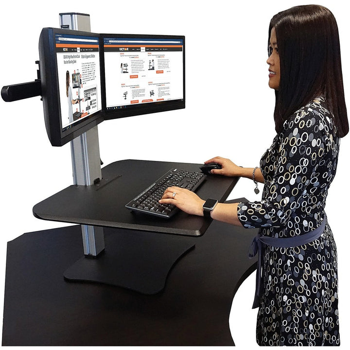 Image of Victor® High Rise Dual Monitor Standing Desk Workstation, 28" X 23" X 10.5" To 15.5", Black