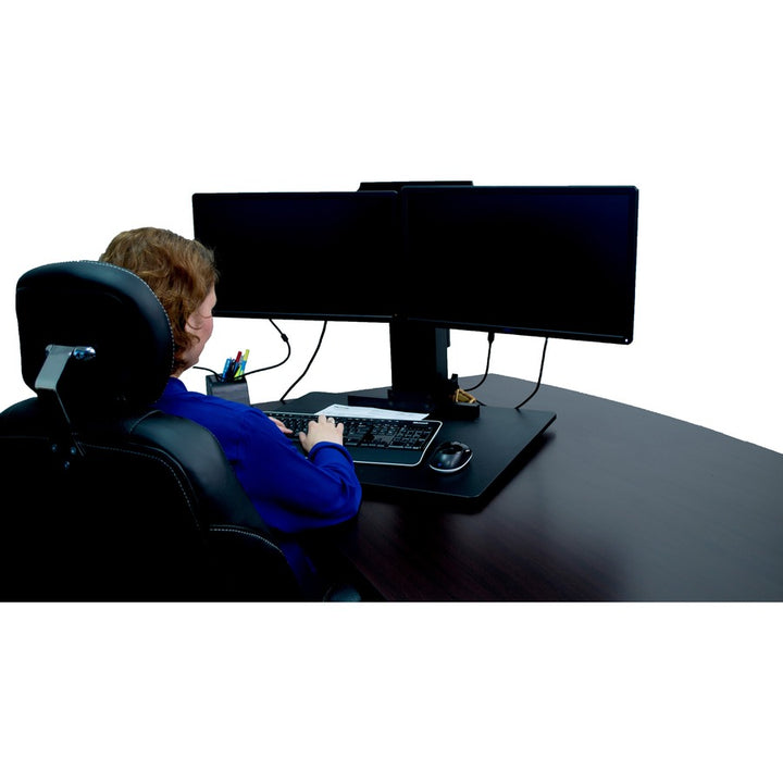 Image of Victor® High Rise Dual Monitor Standing Desk Workstation, 28" X 23" X 10.5" To 15.5", Black