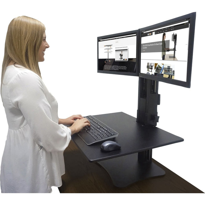 Image of Victor® High Rise Dual Monitor Standing Desk Workstation, 28" X 23" X 10.5" To 15.5", Black