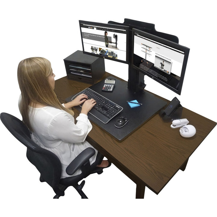 Image of Victor® High Rise Dual Monitor Standing Desk Workstation, 28" X 23" X 10.5" To 15.5", Black
