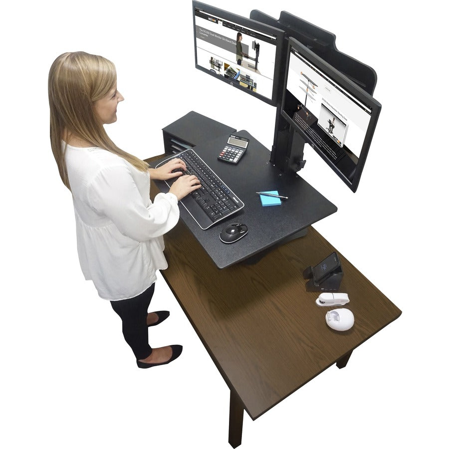 Image of Victor® High Rise Dual Monitor Standing Desk Workstation, 28" X 23" X 10.5" To 15.5", Black