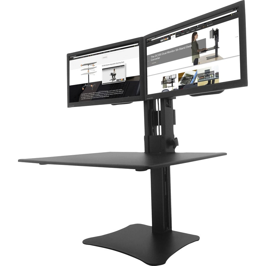 Image of Victor® High Rise Dual Monitor Standing Desk Workstation, 28" X 23" X 10.5" To 15.5", Black