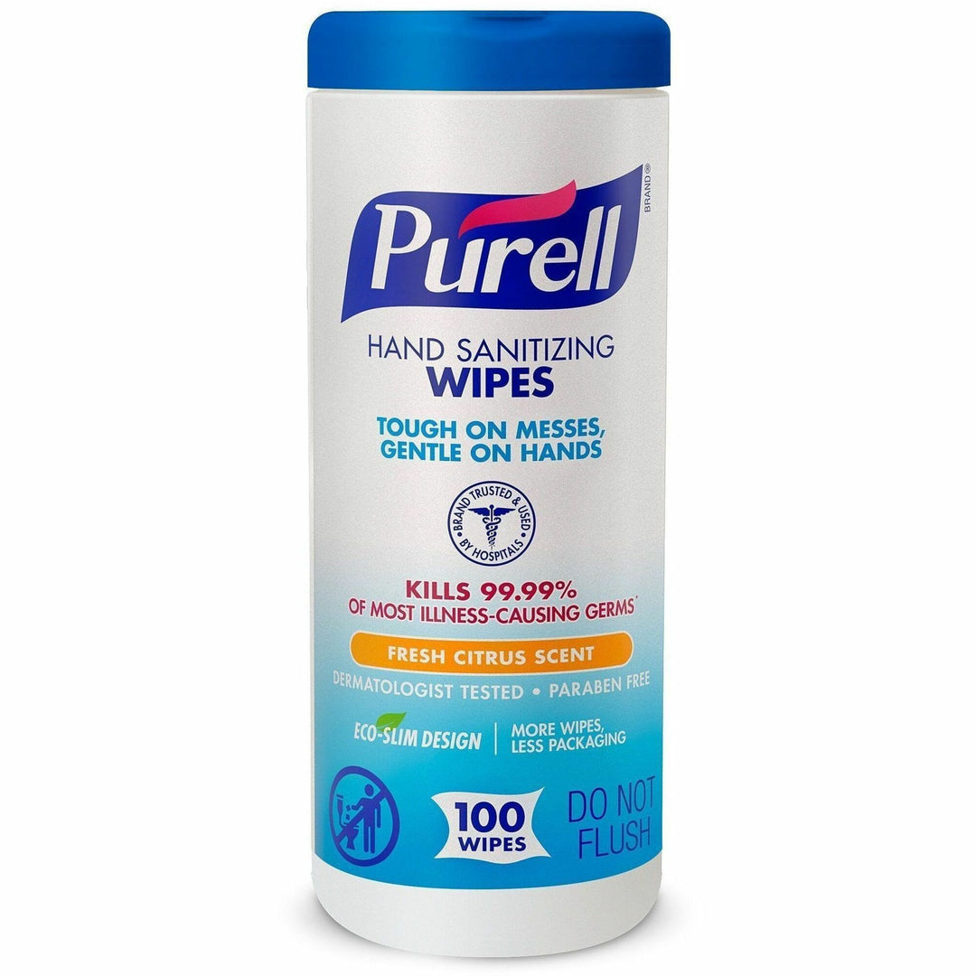 Image of PURELL® 911112 Sanitizing Wipes, Fresh Citrus, White, 100/Tub, 1 Each