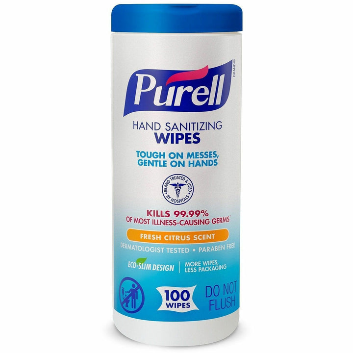 Image of PURELL® 911112 Sanitizing Wipes, Fresh Citrus, White, 100/Tub, 1 Each