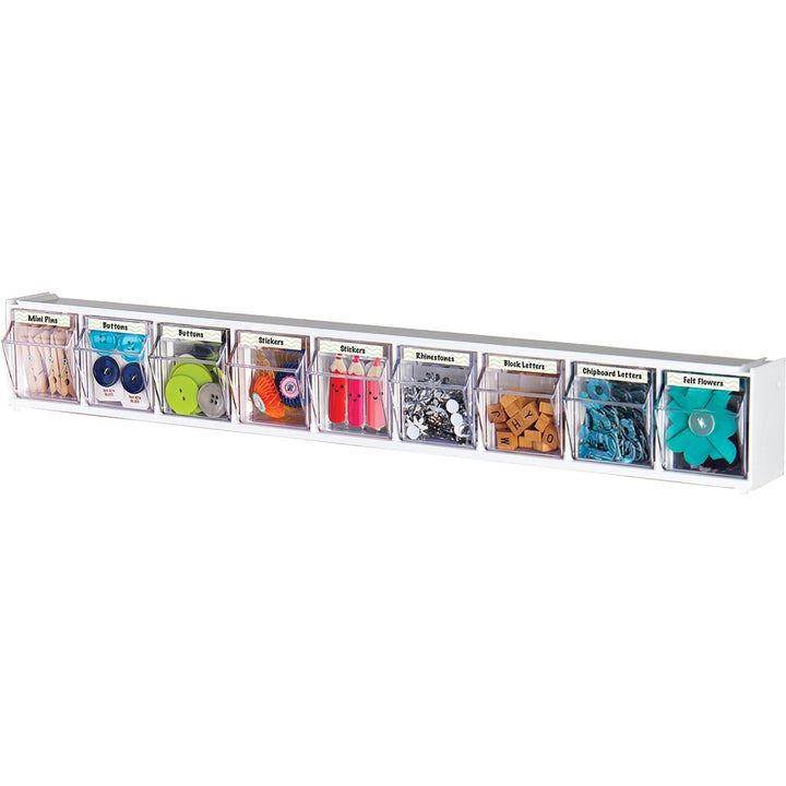 Image of deflecto® Bin System,Modular,9-Bin,23-5/8"x2-1/2"x3-5/16",White/CL