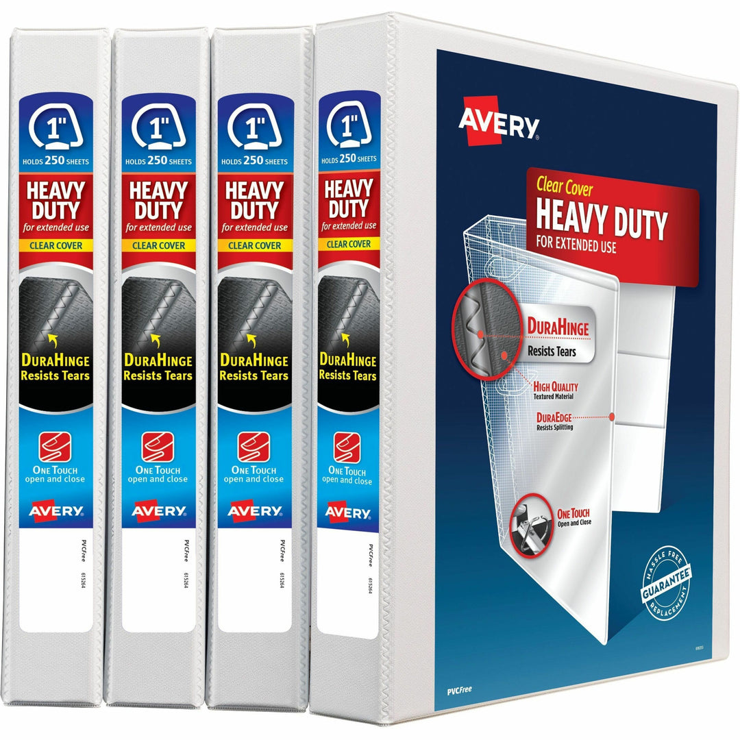 Image of Avery® Heavy-Duty Non Stick View Binder With Durahinge And Slant Rings, 3 Rings, 1" Capacity, 11 X 8.5, White, 4/pack