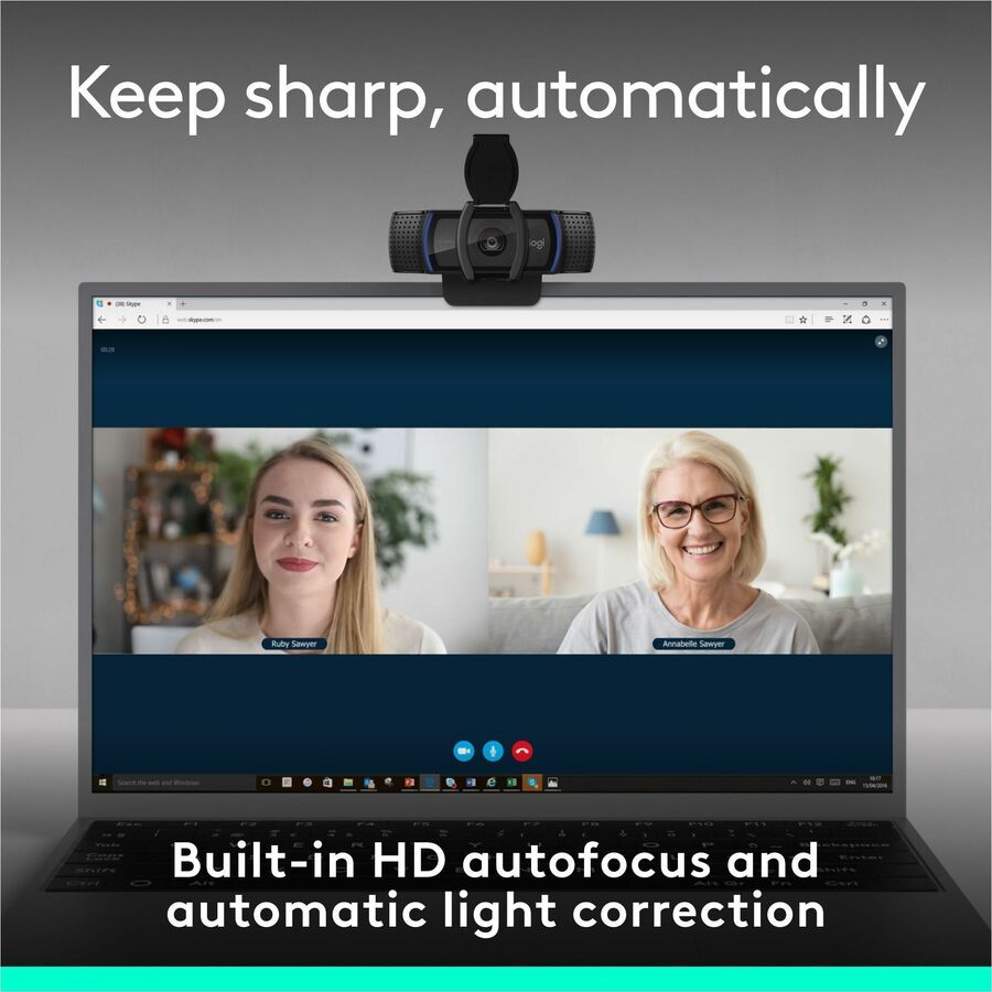 Image of Logitech C920e Business Webcam, 1920 x 1080 Video, Auto-focus, 78° Angle, Microphone, For Notebook, Monitor, 1 Each
