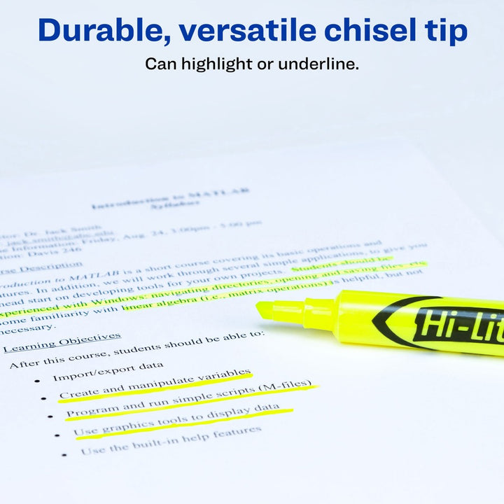 Image of Avery® Hi-Liter 24130 Desk-Style Highlighters Value Pack, Fluorescent Yellow Ink, Water Based, School, Document, Home, Office, Planner, 200 / Carton