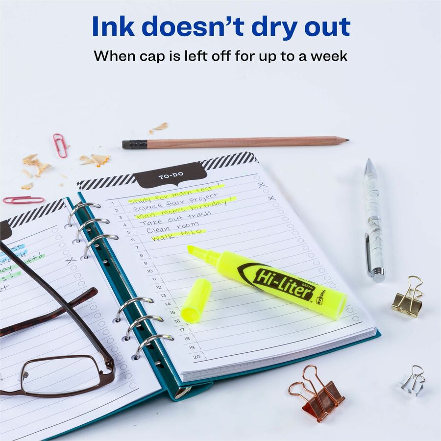 Image of Avery® Hi-Liter 24130 Desk-Style Highlighters Value Pack, Fluorescent Yellow Ink, Water Based, School, Document, Home, Office, Planner, 200 / Carton