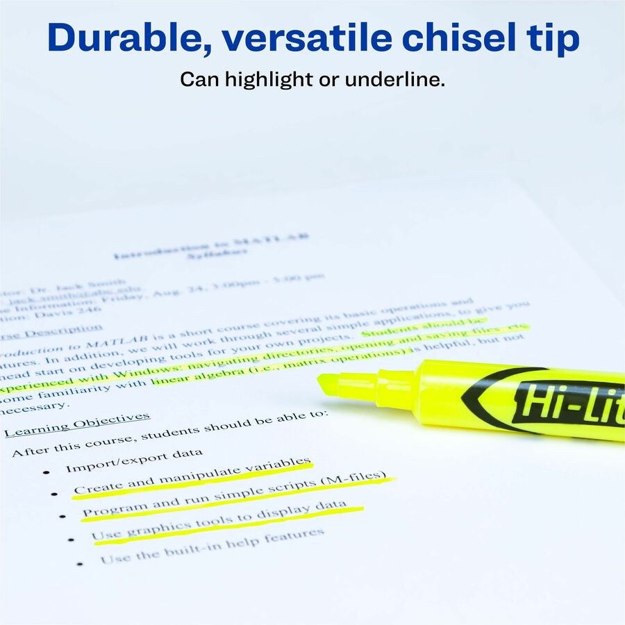 Image of Avery® Hi-Liter 24130 Desk-Style Highlighters Value Pack, Fluorescent Yellow Ink, Water Based, School, Document, Home, Office, Planner, 200 / Carton