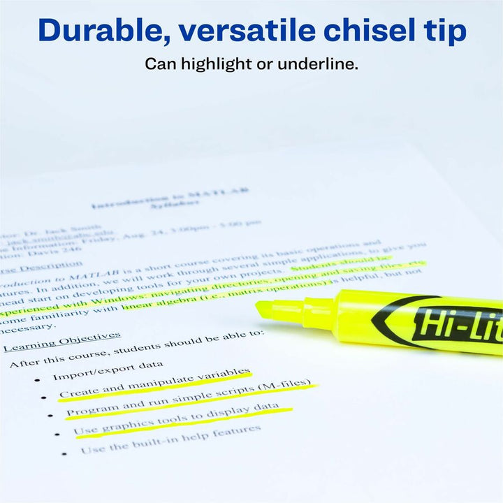 Image of Avery® Hi-Liter 24130 Desk-Style Highlighters Value Pack, Fluorescent Yellow Ink, Water Based, School, Document, Home, Office, Planner, 200 / Carton