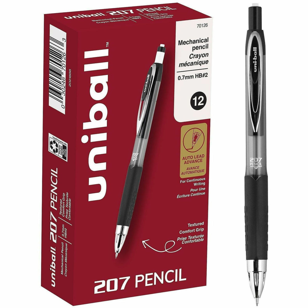 Image of uniball® 207 Mechanical Pencil, 0.7 Mm, Hb (#2), Black Lead, Black Barrel, Dozen