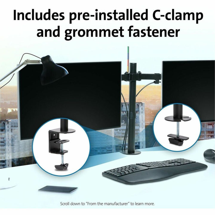 Image of Kensington® Monitor Arm,Dual,SmartFit,C-Clamp,15-7/10"H,GY