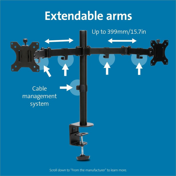 Image of Kensington® Monitor Arm,Dual,SmartFit,C-Clamp,15-7/10"H,GY
