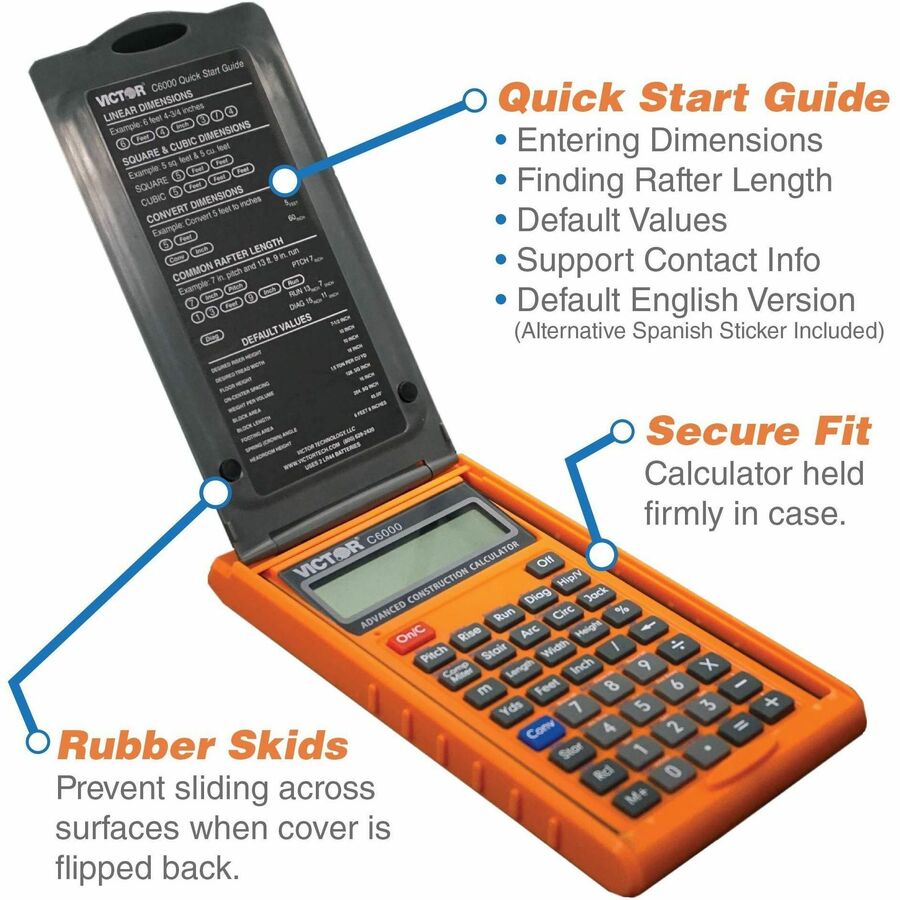 Image of Victor C6000 Simple Calculator, 0.31", LCD, Battery Powered, 2 x LR44, 6.5" H x 3.5" W x 0.8" Depth, Orange, 1 Each