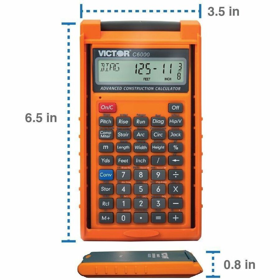 Image of Victor C6000 Simple Calculator, 0.31", LCD, Battery Powered, 2 x LR44, 6.5" H x 3.5" W x 0.8" Depth, Orange, 1 Each