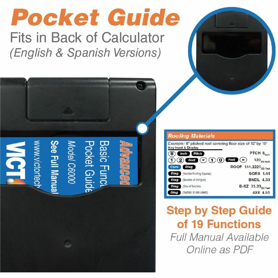 Image of Victor C6000 Simple Calculator, 0.31", LCD, Battery Powered, 2 x LR44, 6.5" H x 3.5" W x 0.8" Depth, Orange, 1 Each
