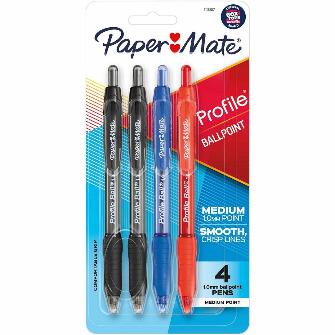 Image of Paper Mate® Pen,Ballpoint Profile,Retractable,1.0mm,4/PK,AST Ink/Barrel