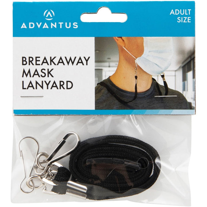 Image of Advantus 76113 Face Mask Lanyard, Adjustable, J-Hook Attachment, 30" Length, Black, 10 / Pack
