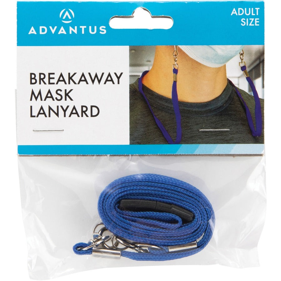 Image of Advantus 76114 Face Mask Lanyard, Adjustable, J-Hook Attachment, 30" Length, Blue, 10 / Pack