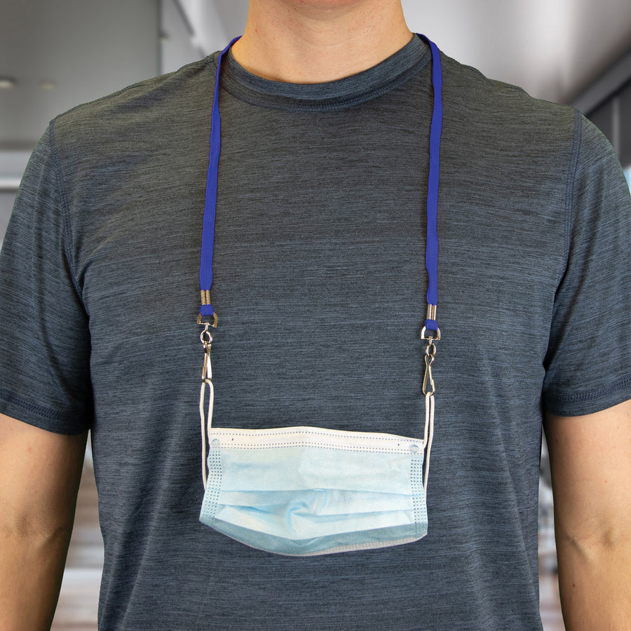 Image of Advantus 76114 Face Mask Lanyard, Adjustable, J-Hook Attachment, 30" Length, Blue, 10 / Pack