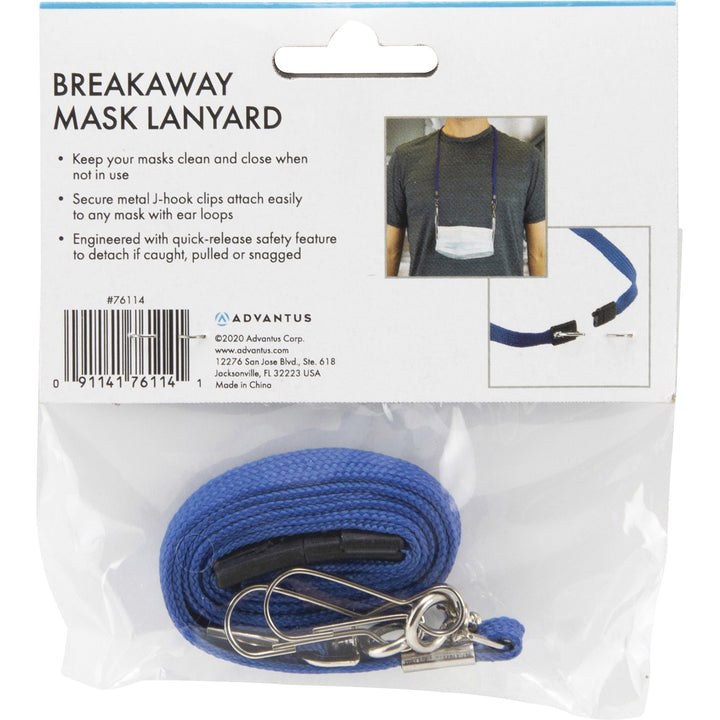 Image of Advantus 76114 Face Mask Lanyard, Adjustable, J-Hook Attachment, 30" Length, Blue, 10 / Pack