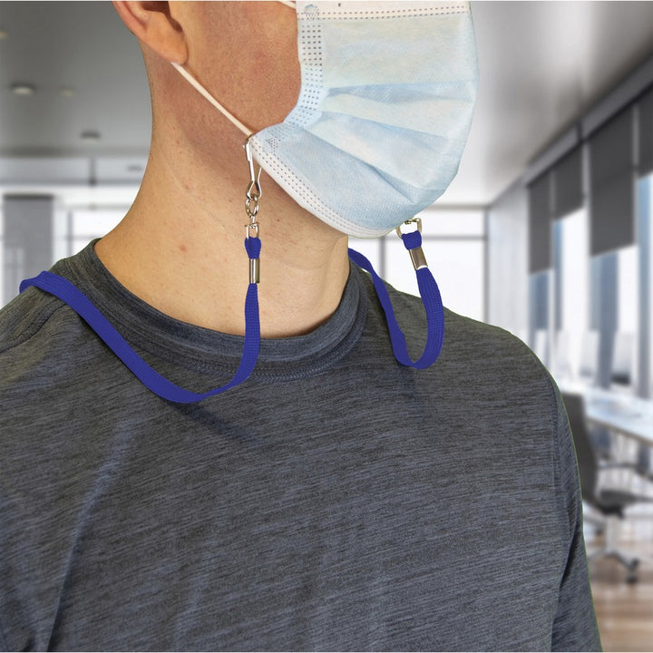 Image of Advantus 76114 Face Mask Lanyard, Adjustable, J-Hook Attachment, 30" Length, Blue, 10 / Pack