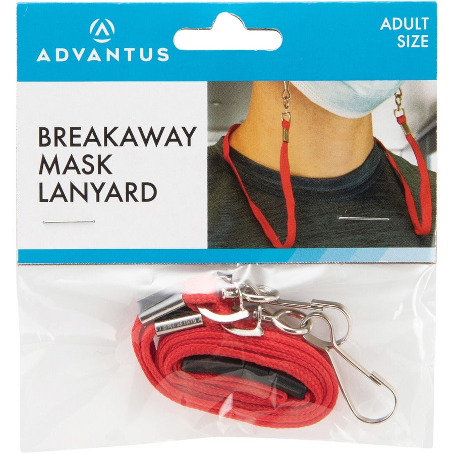Image of Advantus 76115 Face Mask Lanyard, Adjustable, J-Hook Attachment, 30" Length, Red, 10 / Pack