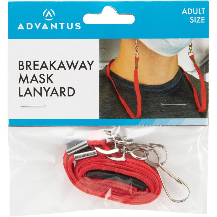 Image of Advantus 76115 Face Mask Lanyard, Adjustable, J-Hook Attachment, 30" Length, Red, 10 / Pack