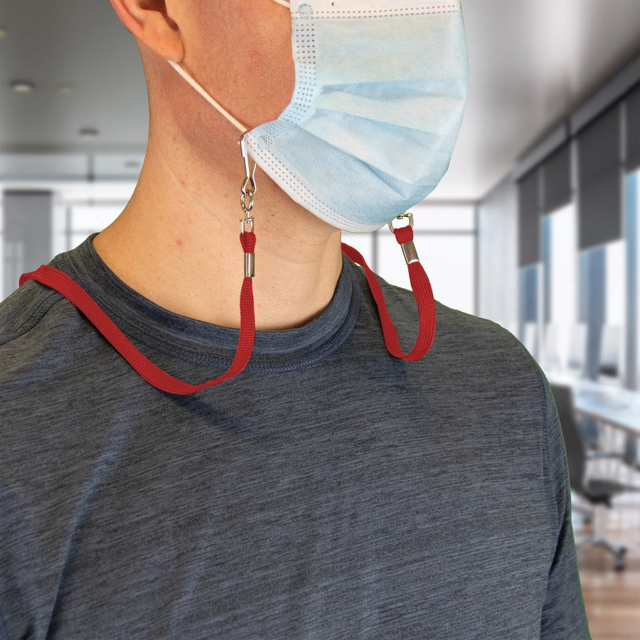 Image of Advantus 76115 Face Mask Lanyard, Adjustable, J-Hook Attachment, 30" Length, Red, 10 / Pack