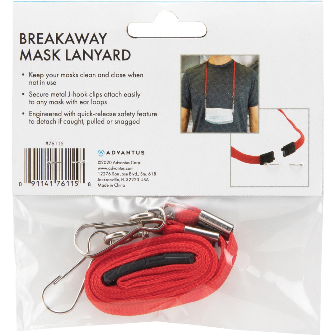 Image of Advantus 76115 Face Mask Lanyard, Adjustable, J-Hook Attachment, 30" Length, Red, 10 / Pack