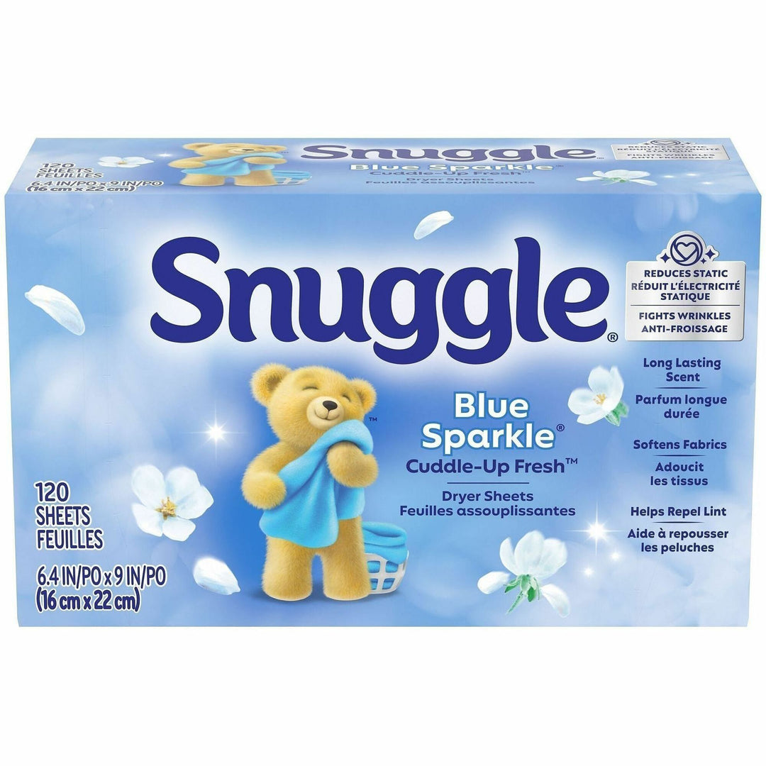Image of Snuggle 45115 Dryer Sheets, Blue Sparkle Scent, Freshen, Soft, Long Lasting, White, 1 Each
