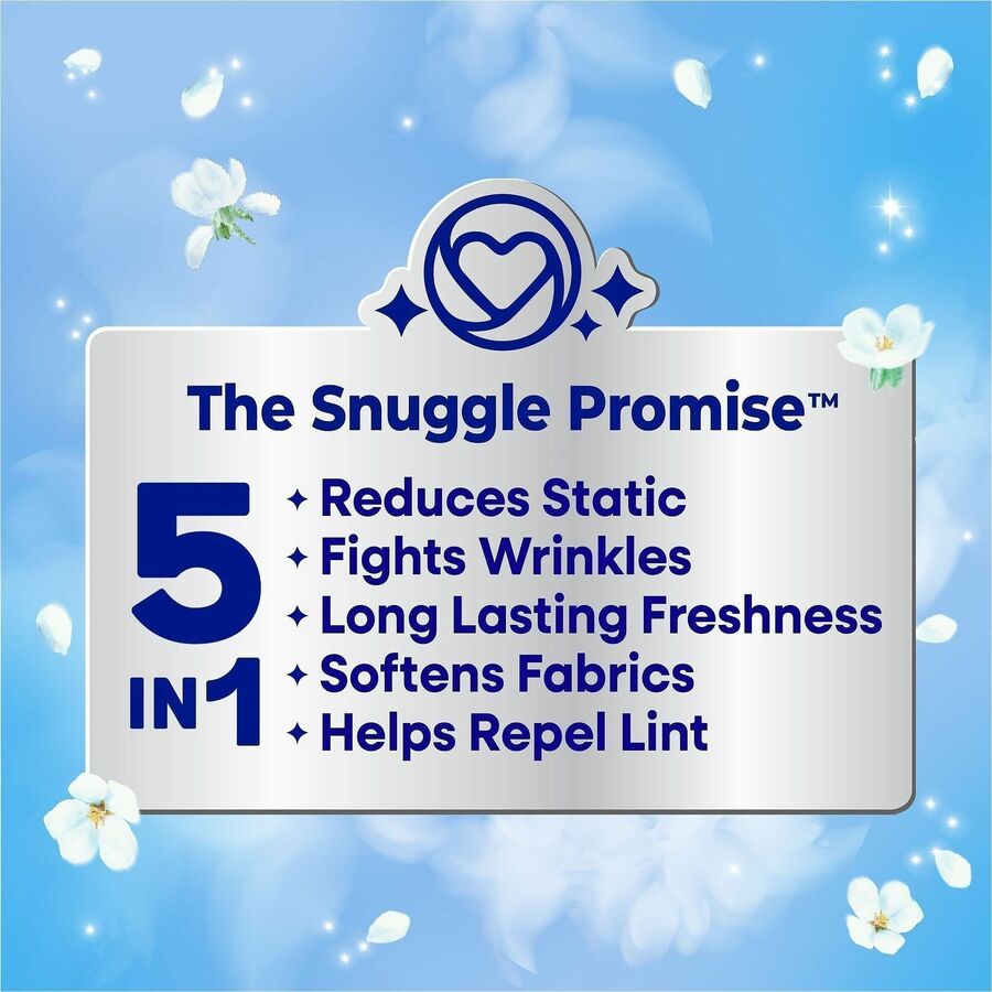 Image of Snuggle 45115 Dryer Sheets, Blue Sparkle Scent, Freshen, Soft, Long Lasting, White, 1 Each