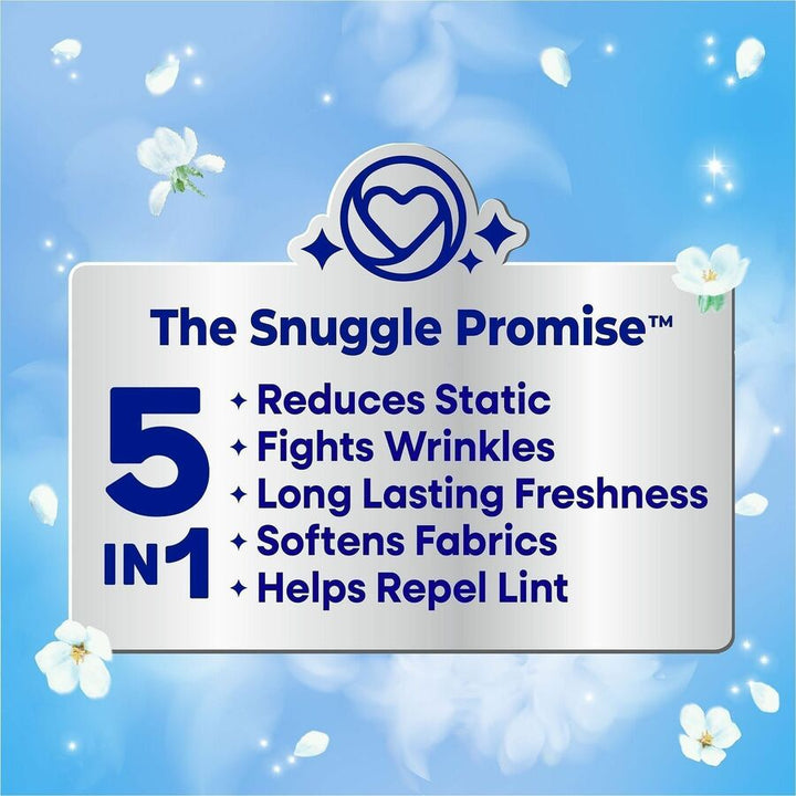Image of Snuggle 45115 Dryer Sheets, Blue Sparkle Scent, Freshen, Soft, Long Lasting, White, 1 Each