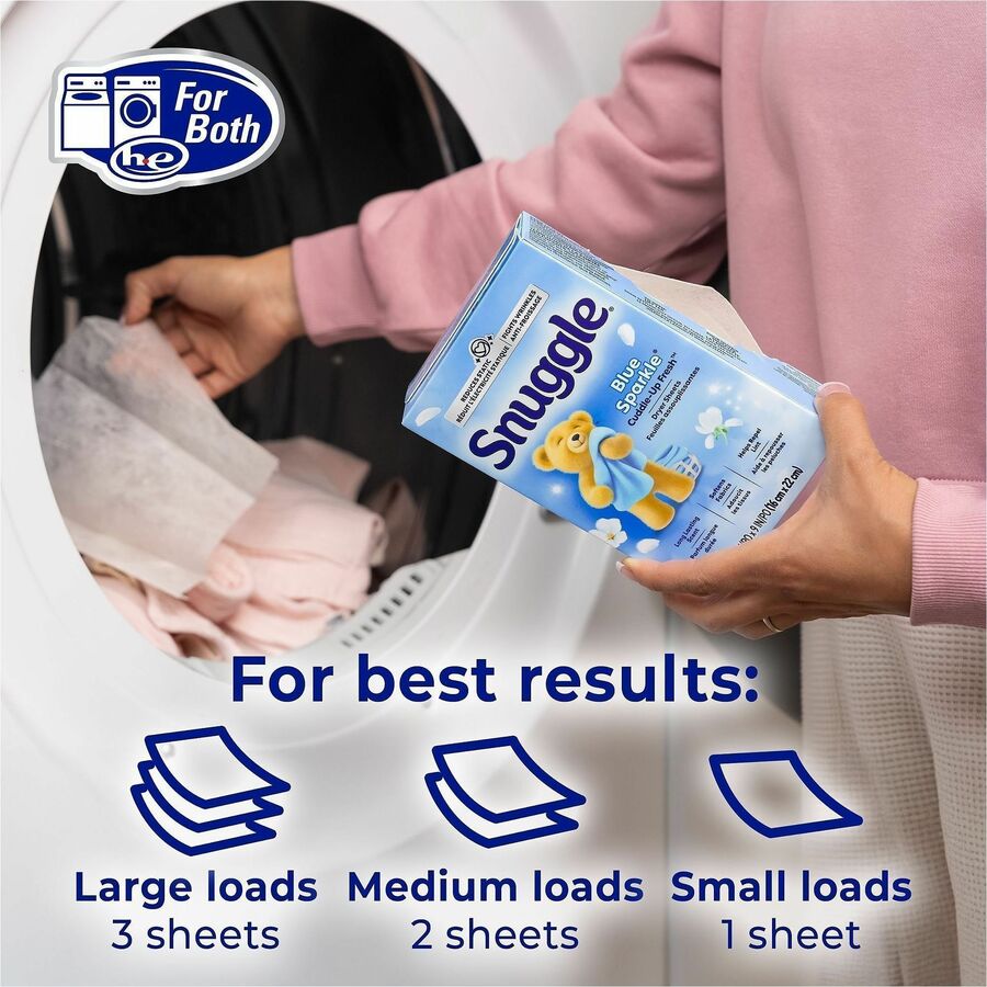 Image of Snuggle 45115 Dryer Sheets, Blue Sparkle Scent, Freshen, Soft, Long Lasting, White, 1 Each