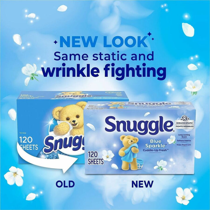 Image of Snuggle 45115 Dryer Sheets, Blue Sparkle Scent, Freshen, Soft, Long Lasting, White, 1 Each