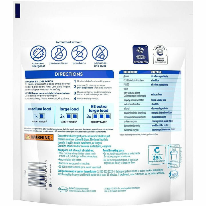 Image of all 73978 All Free Clear Mightypacs Laundry Pods, No-mess, Easy to Use, Clear, 39 / Pack