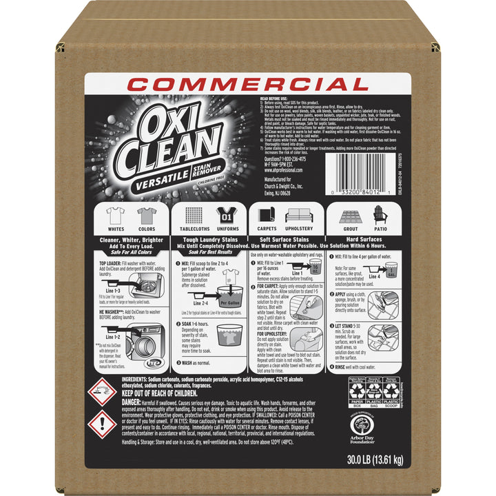 Image of OxiClean 3320084012 Versatile Stain Remover, 480 oz (30 lb), Versatile, Chlorine-free, Color Safe, White, 1 Each