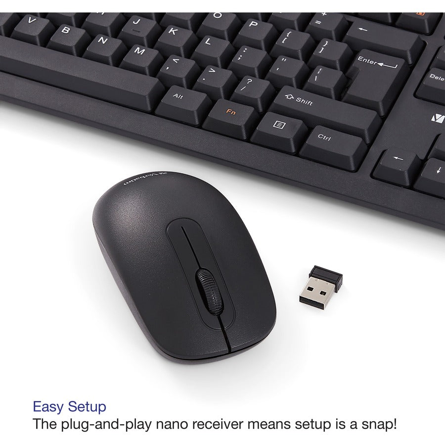 Image of Verbatim® Keyboard/Mouse, Wireless, w/Nano Receiver, Hot Keys, BK
