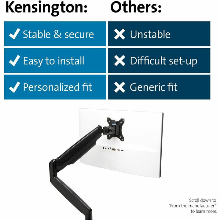 Image of Kensington® Monitor Arm,Single,Fully Articulating,6-7/10"-19-9/10"H,BK