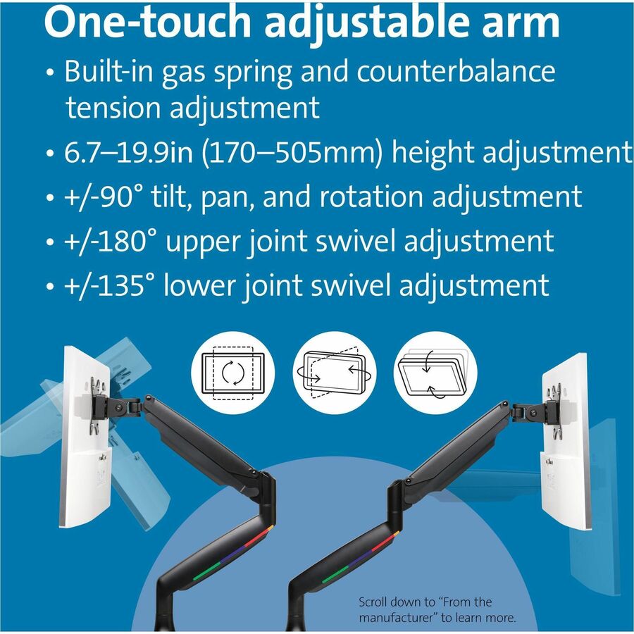 Image of Kensington® Monitor Arm,Single,Fully Articulating,6-7/10"-19-9/10"H,BK