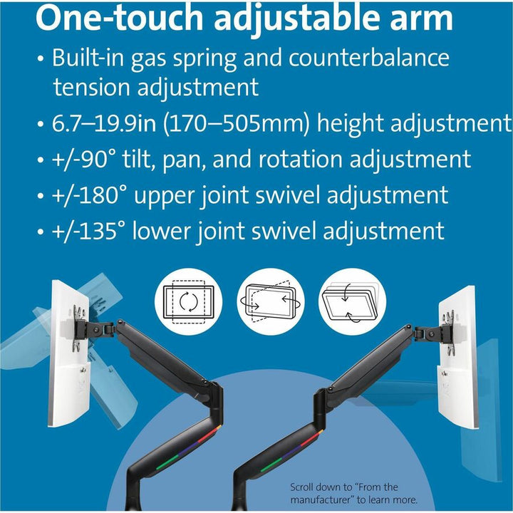 Image of Kensington® Monitor Arm,Single,Fully Articulating,6-7/10"-19-9/10"H,BK