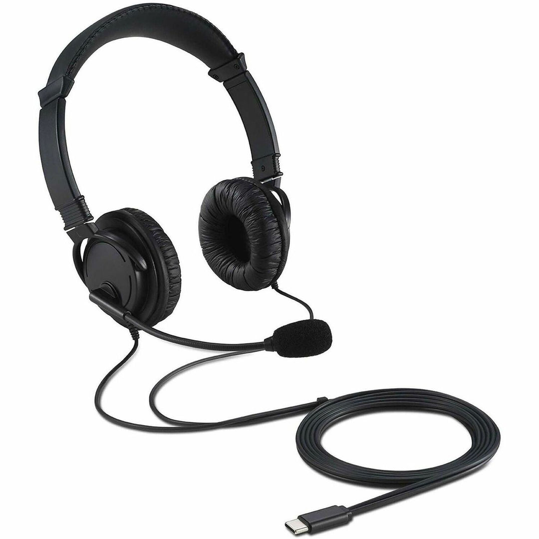Image of Kensington® Headphone,Noise-Canceling,Hi-Fi,w/Mic/6' Cord,USB-C,BK