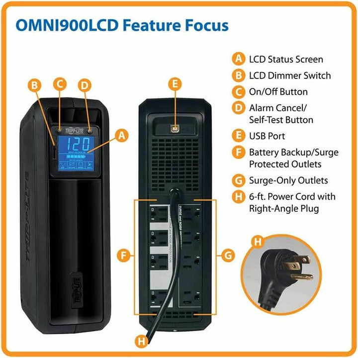 Image of Tripp Lite by Eaton OmniSmart LCD Line-Interactive UPS Tower, 8 Outlets, 900 VA, 870 J