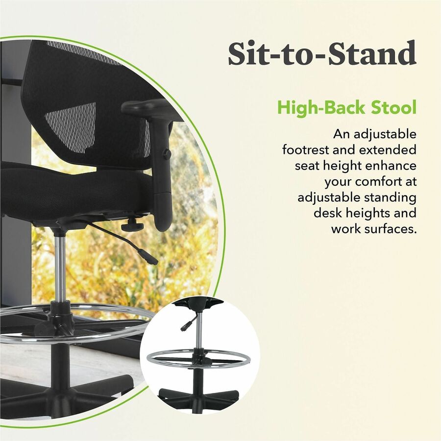 Image of HON® Prominent High-Back Task Stool, Supports Up To 250 Lb, 21" To 28.1" Seat Height, Black