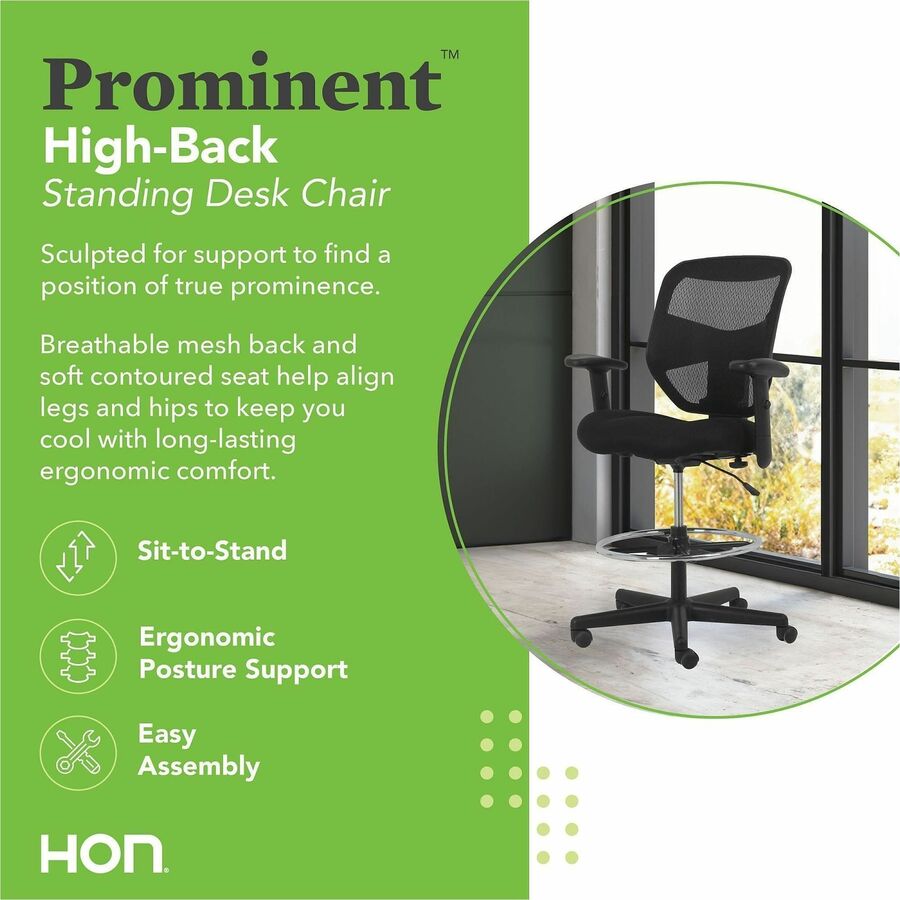 Image of HON® Prominent High-Back Task Stool, Supports Up To 250 Lb, 21" To 28.1" Seat Height, Black