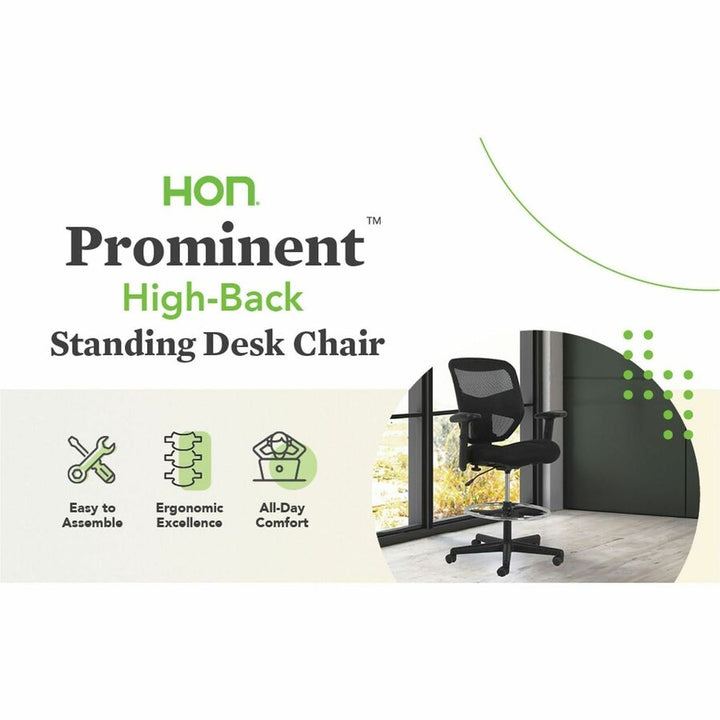 Image of HON® Prominent High-Back Task Stool, Supports Up To 250 Lb, 21" To 28.1" Seat Height, Black