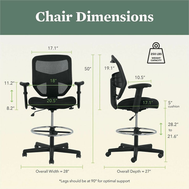 Image of HON® Prominent High-Back Task Stool, Supports Up To 250 Lb, 21" To 28.1" Seat Height, Black
